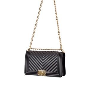 JustFab Black and Gold Chevron Bag
